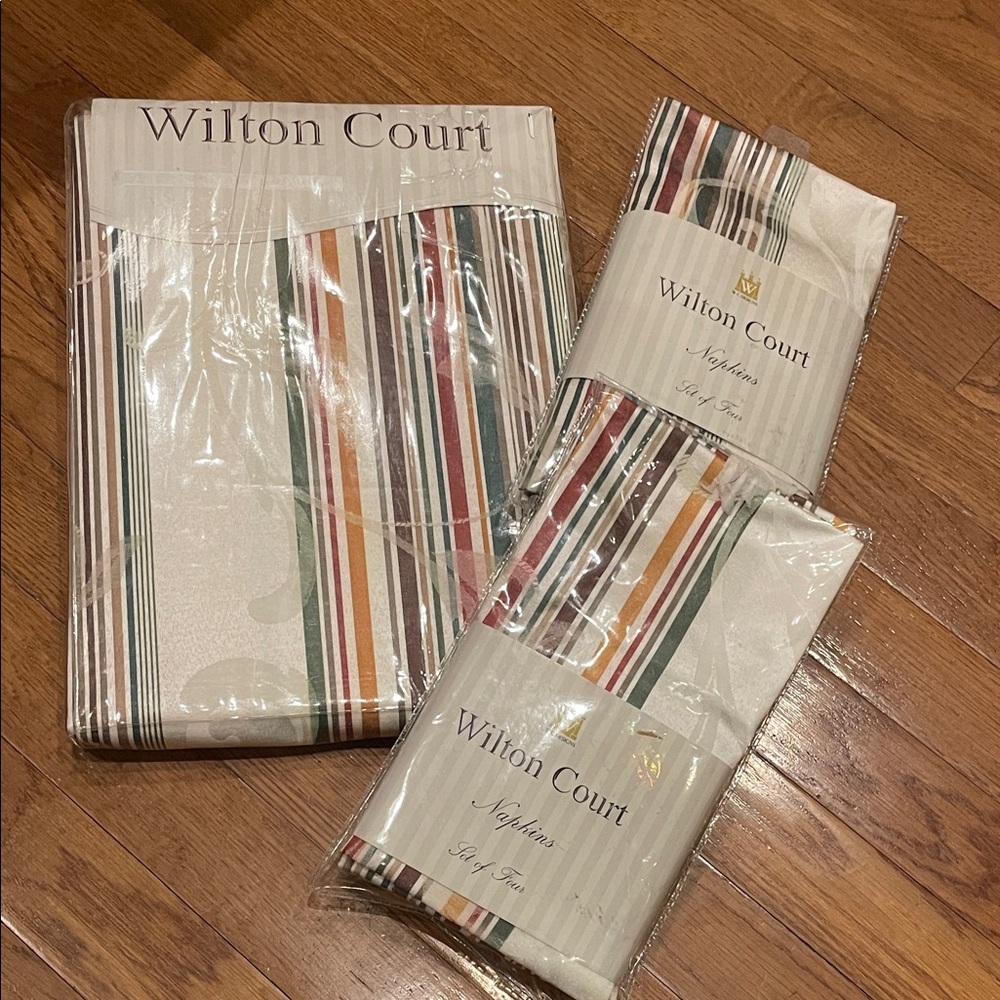 Table Linens Set - Wilton Court Damask and Stripes